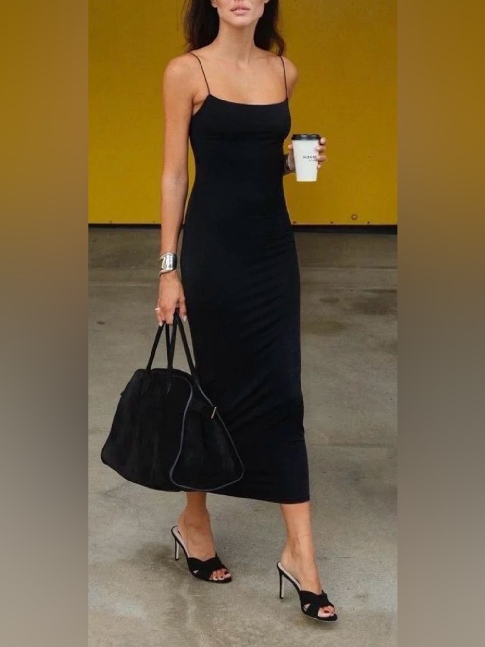 Wilfred Free Black Spaghetti Strap Bodycon Midi Dress